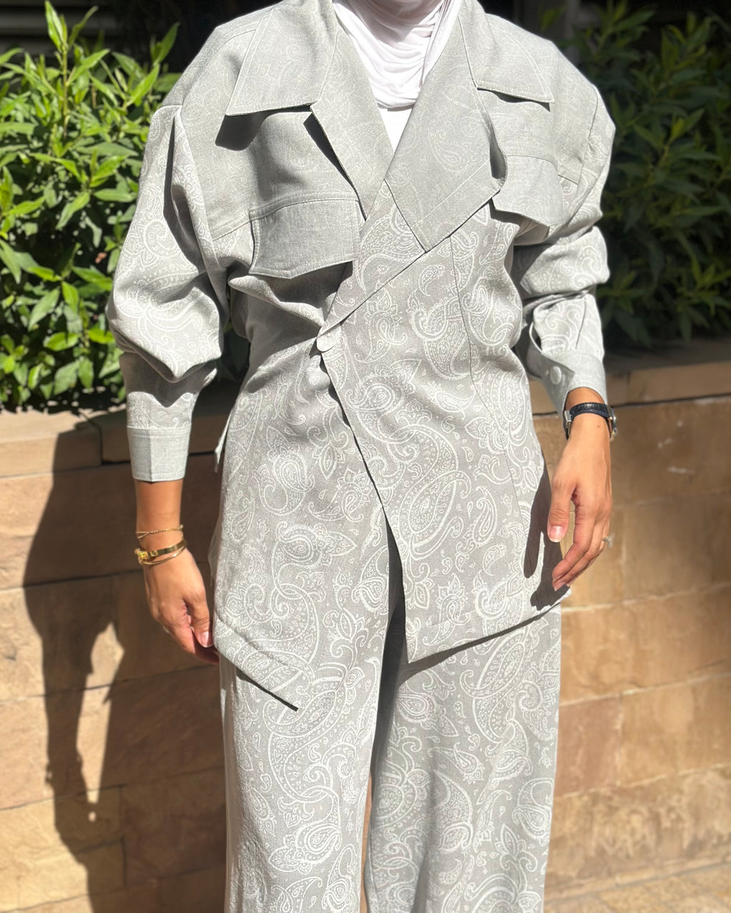 Linen Grey Jeans Bandana Set