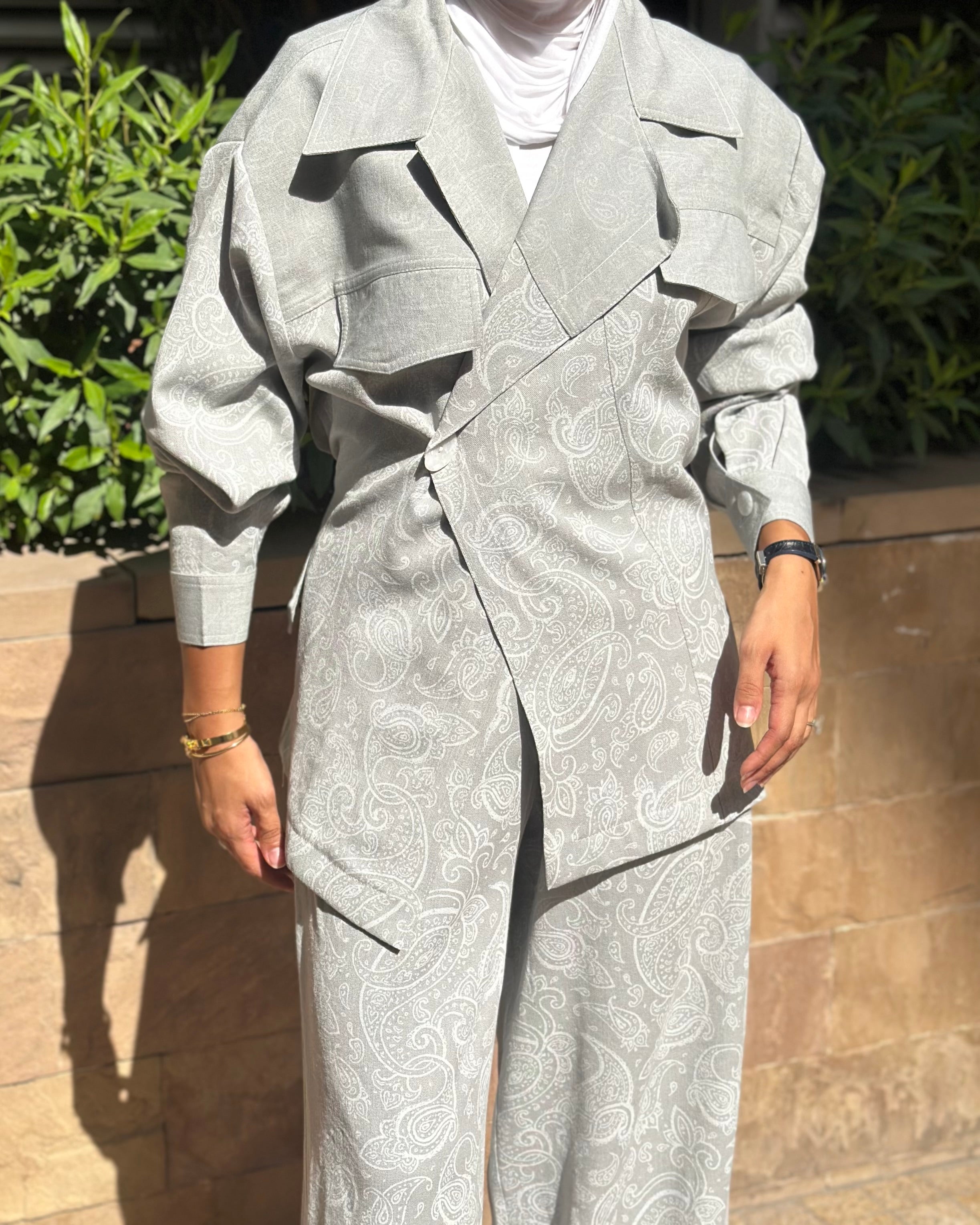 Linen Grey Jeans Bandana Set
