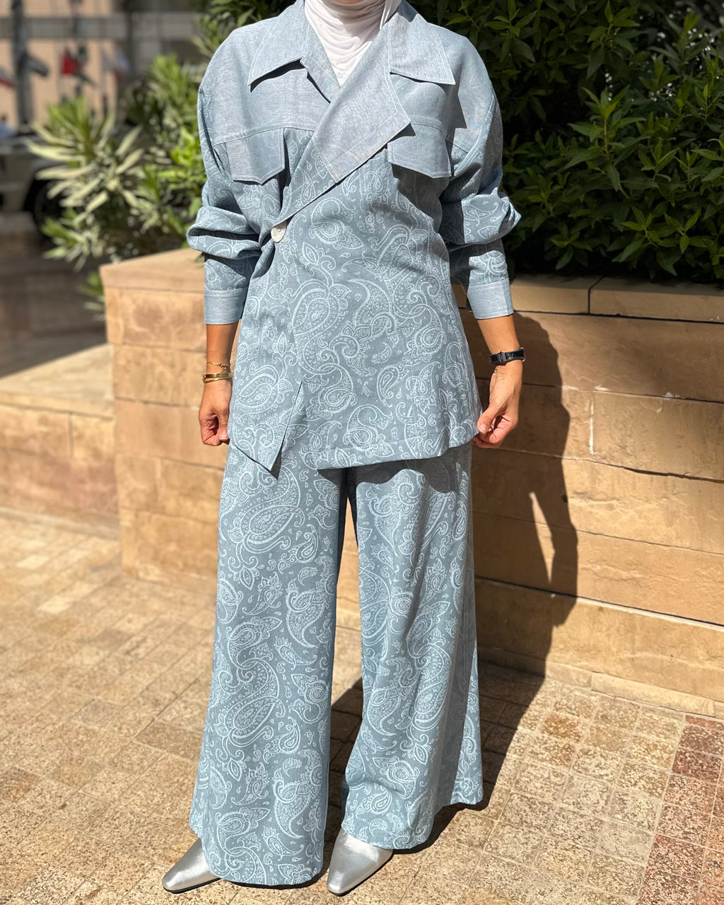 Linen Blue Jeans Bandana Set