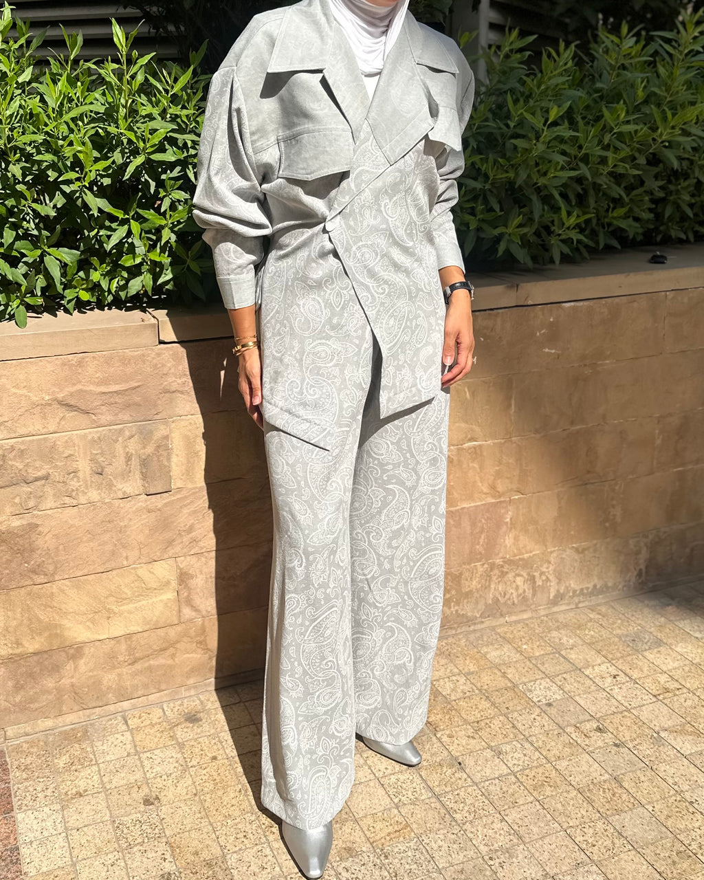Linen Grey Jeans Bandana Set