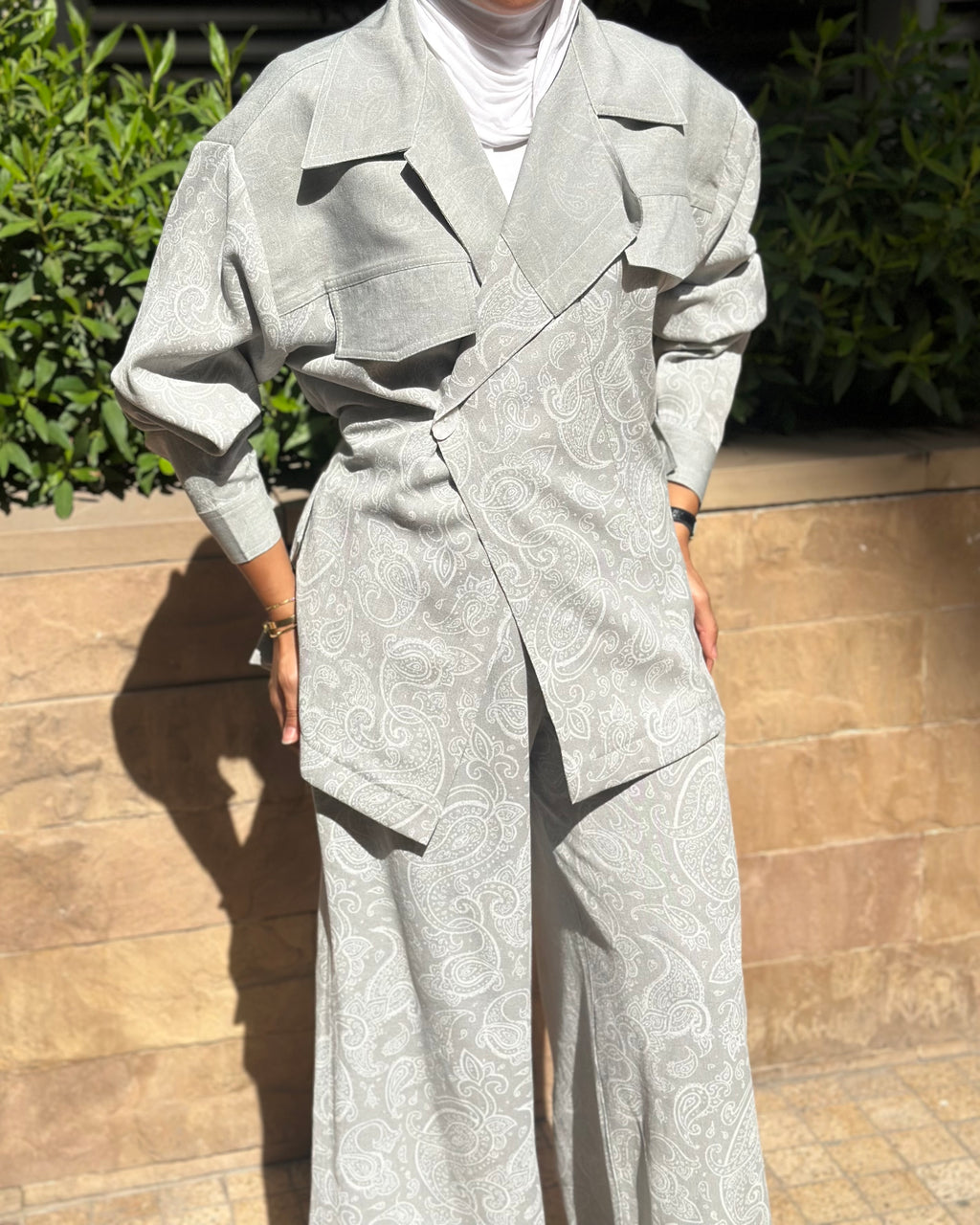 Linen Grey Jeans Bandana Set